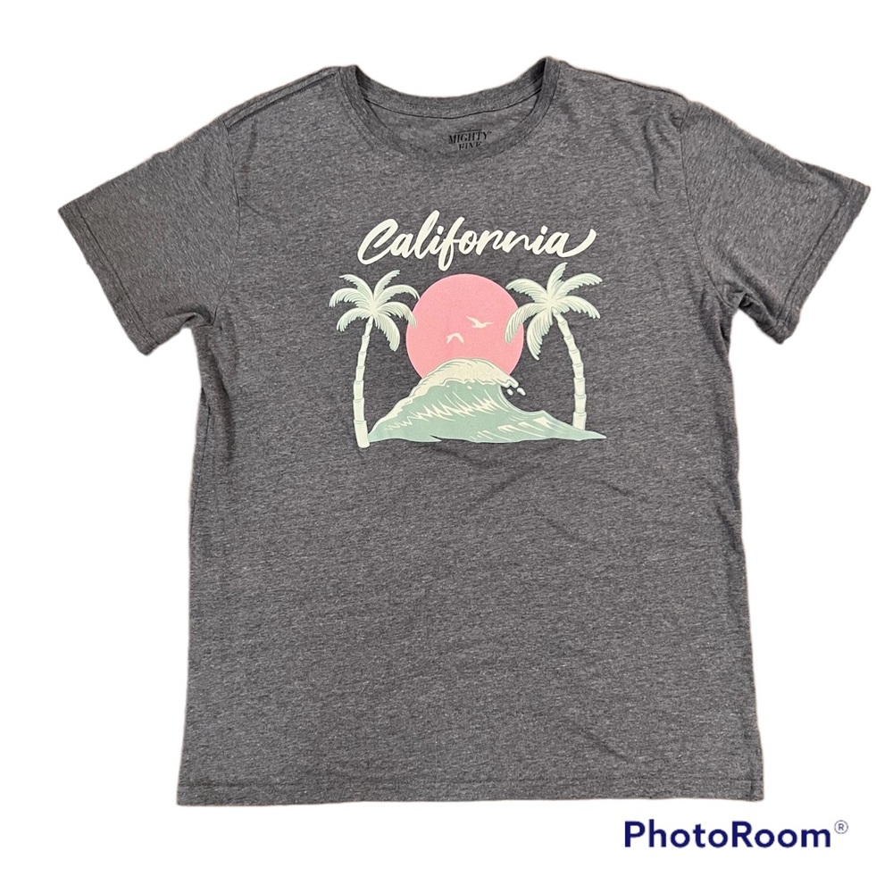 Mighty Fine California Ocean Sun Palm Tree Gray T Shirt 2XL New